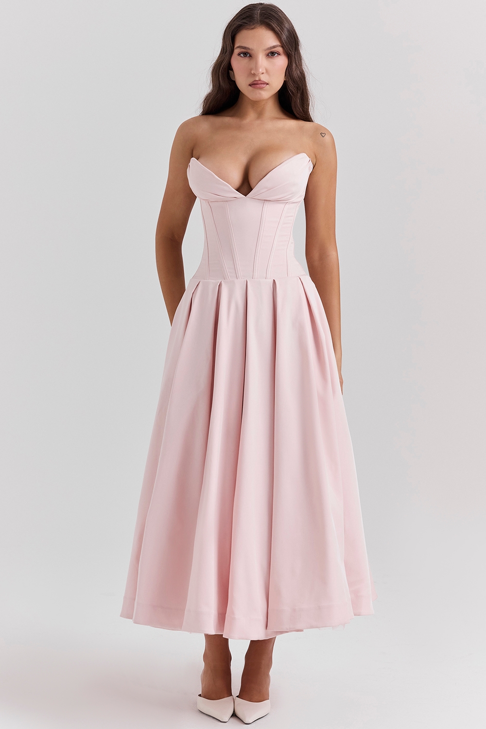 Lady-Ballerina Pink Strapless Midi Dress