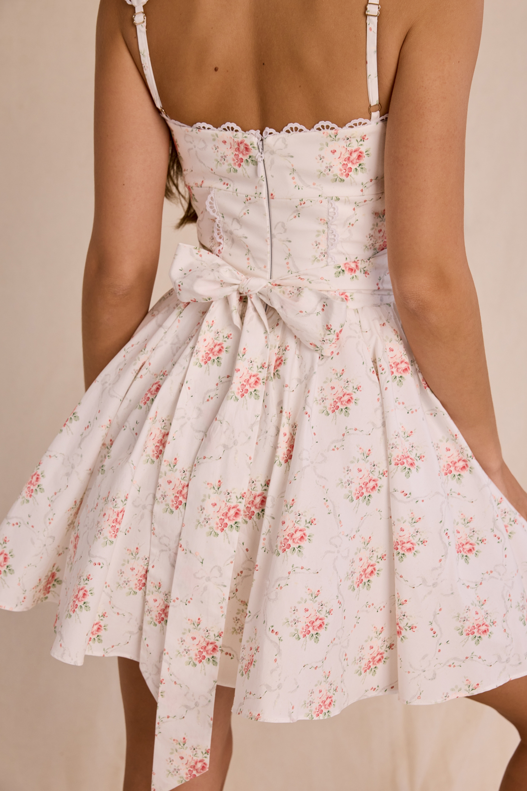 Sade-Rose Print Stretch Cotton Mini Dress