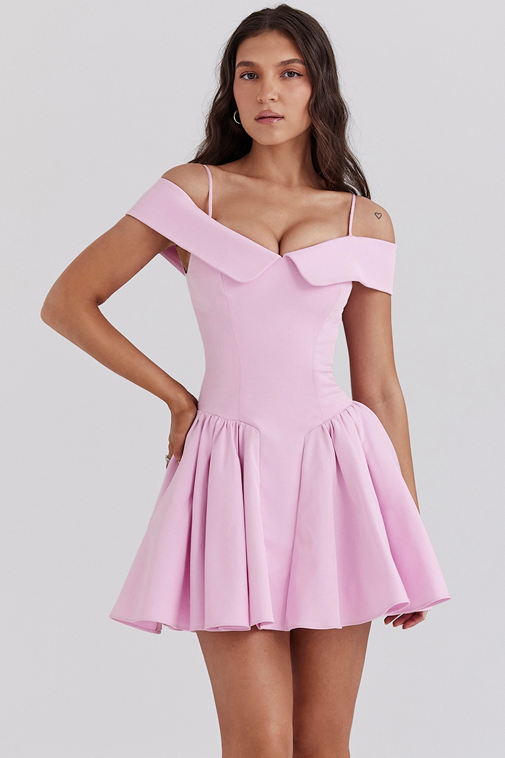 Elida-Cotton Candy Twill Off Shoulder Mini Dress