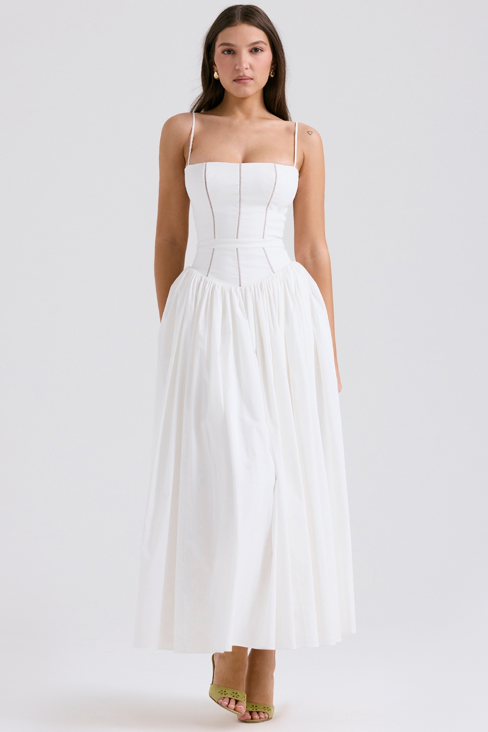 Ysabella-White Cotton Maxi Sundress
