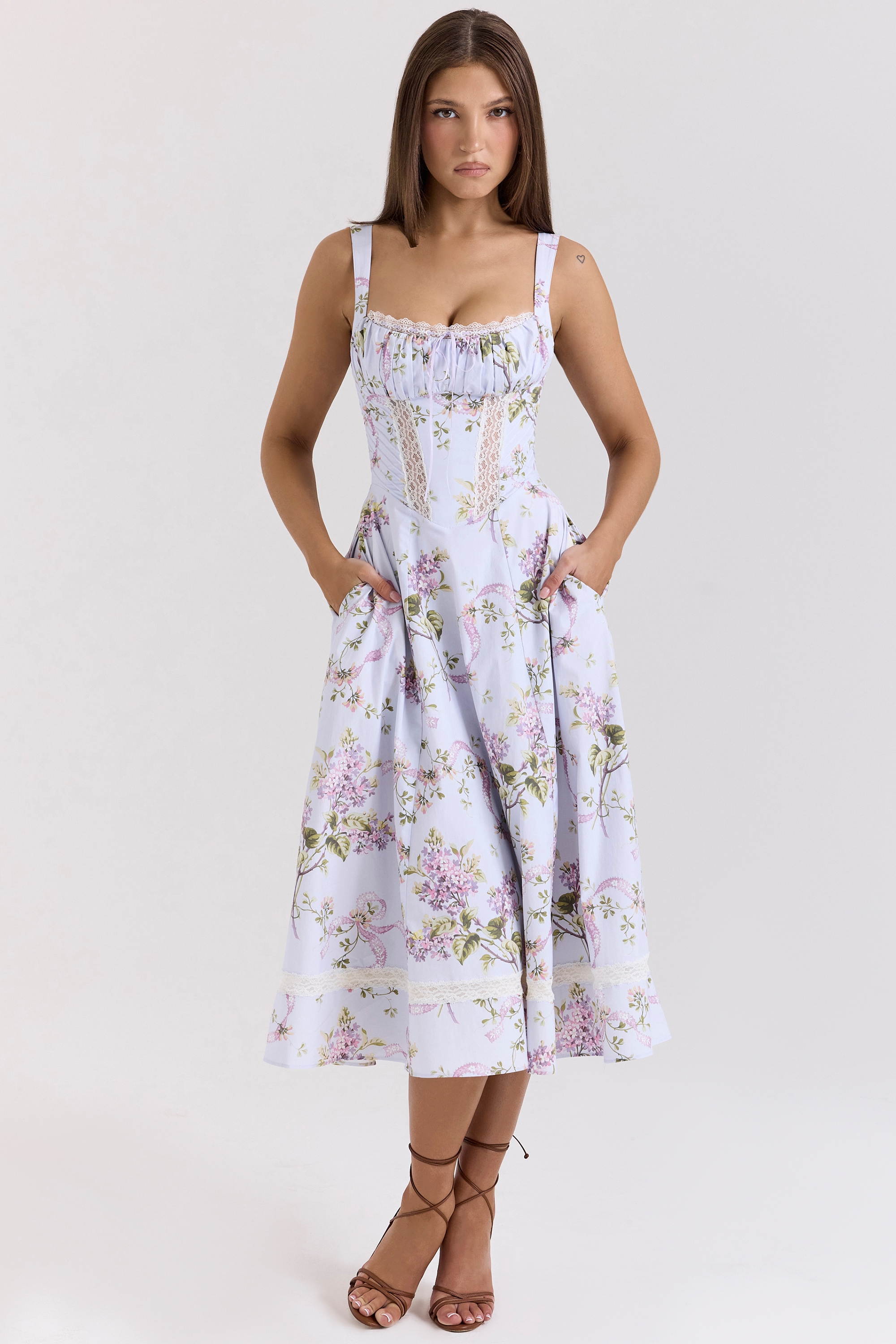 Kim-Lilac Floral Cotton Midi Sundress