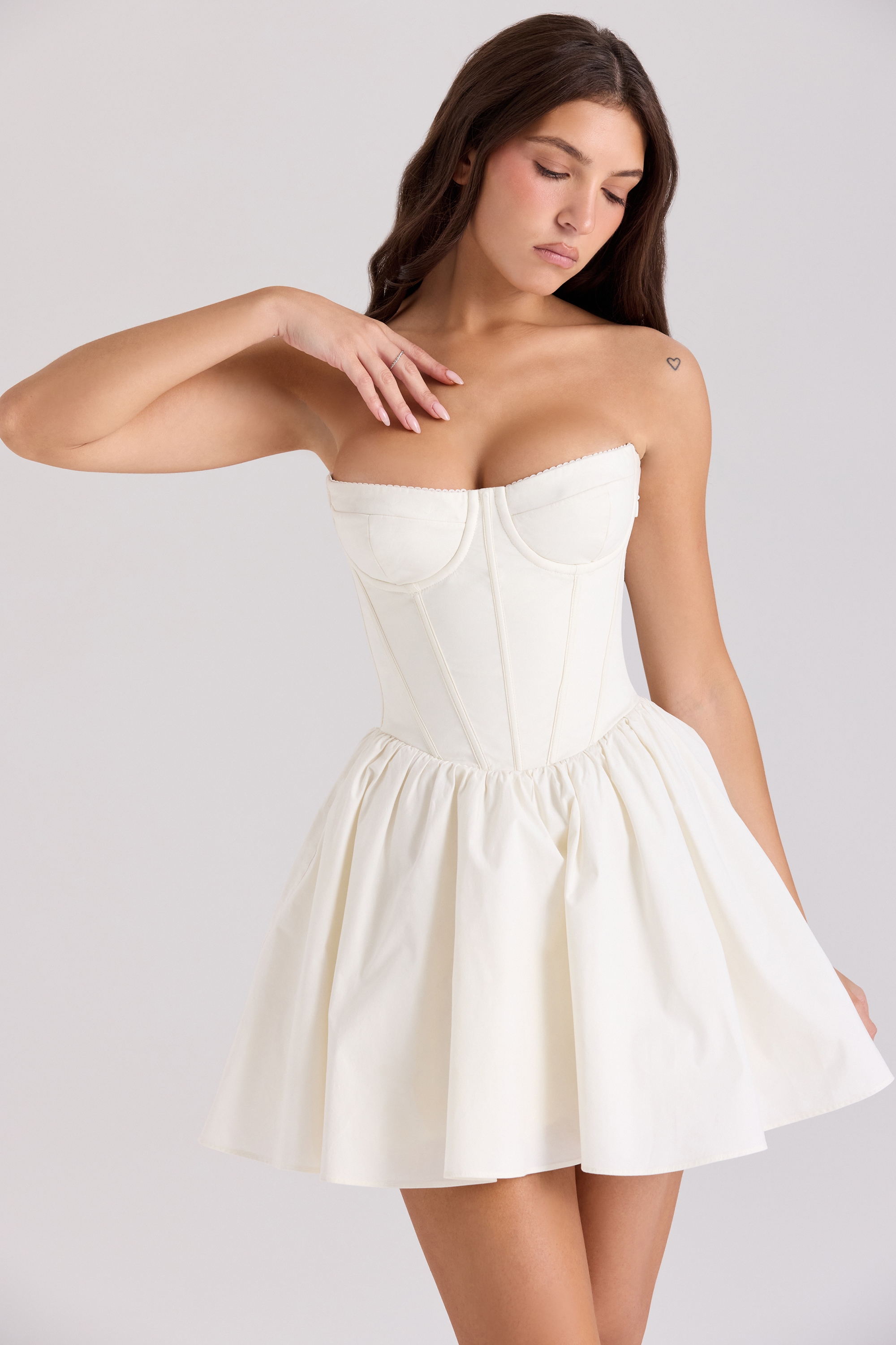 Kristiana-Ivory Cotton Strapless Corset Mini Dress
