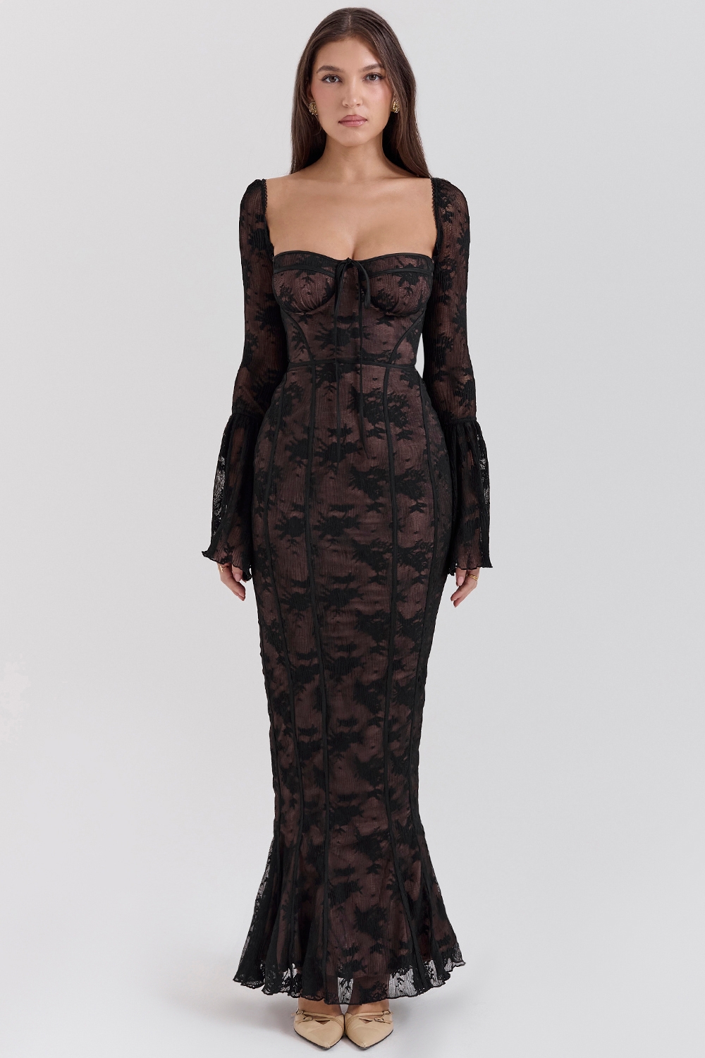 Delilah-Black Long Sleeve Lace Maxi Dress