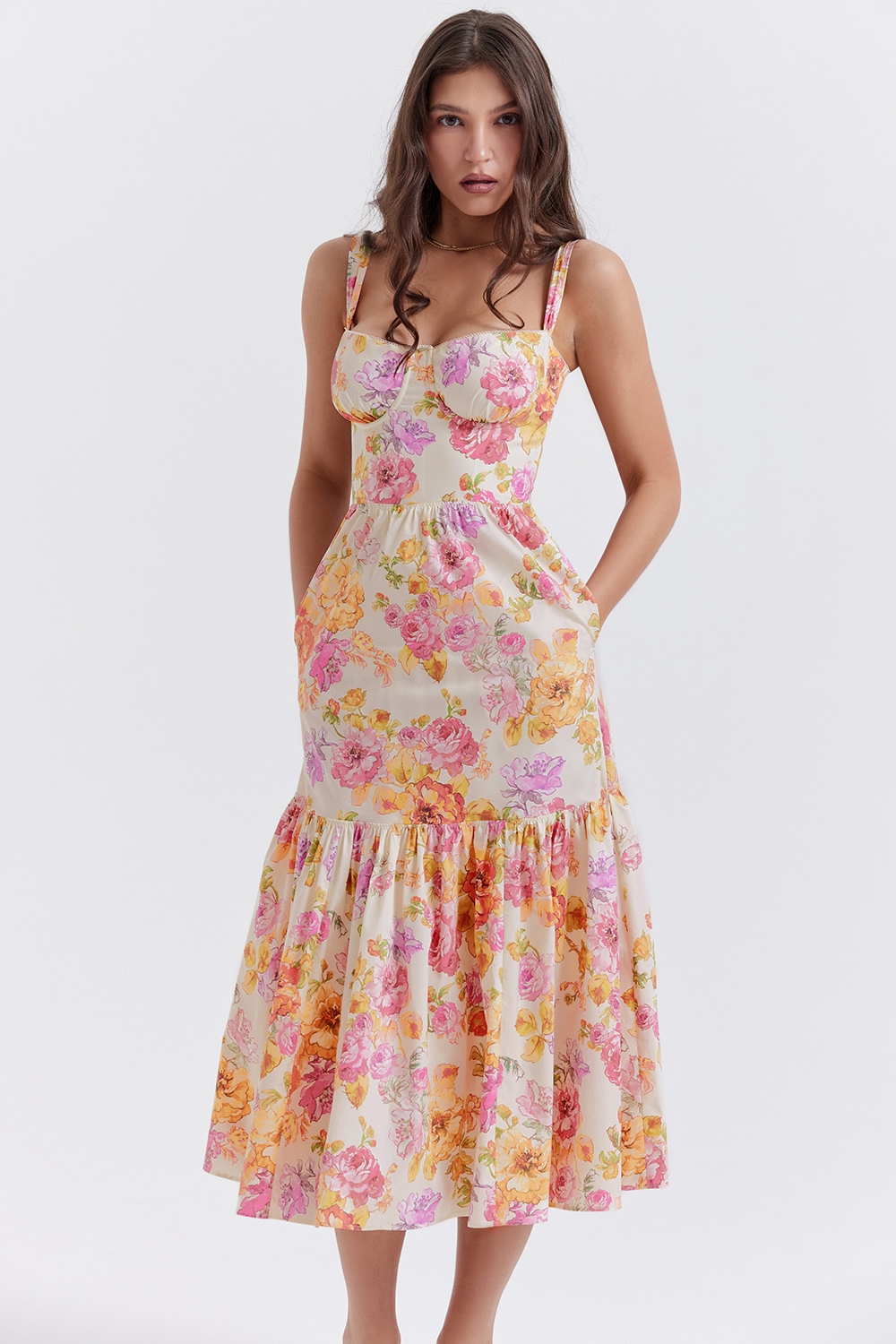 Elia-Ivory Floral Midi Sundress