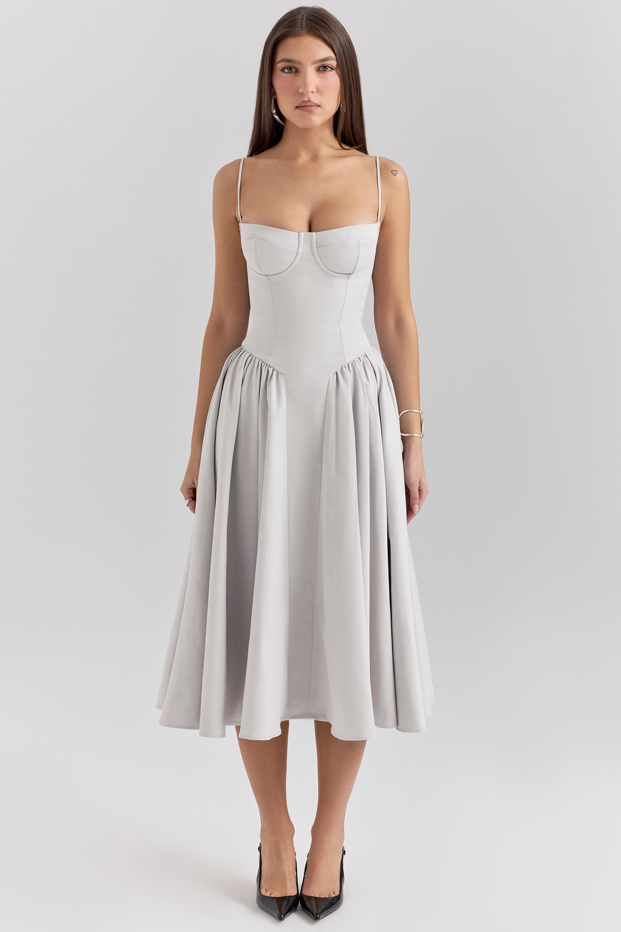 Samaria-Dove Grey Corset Midi Dress