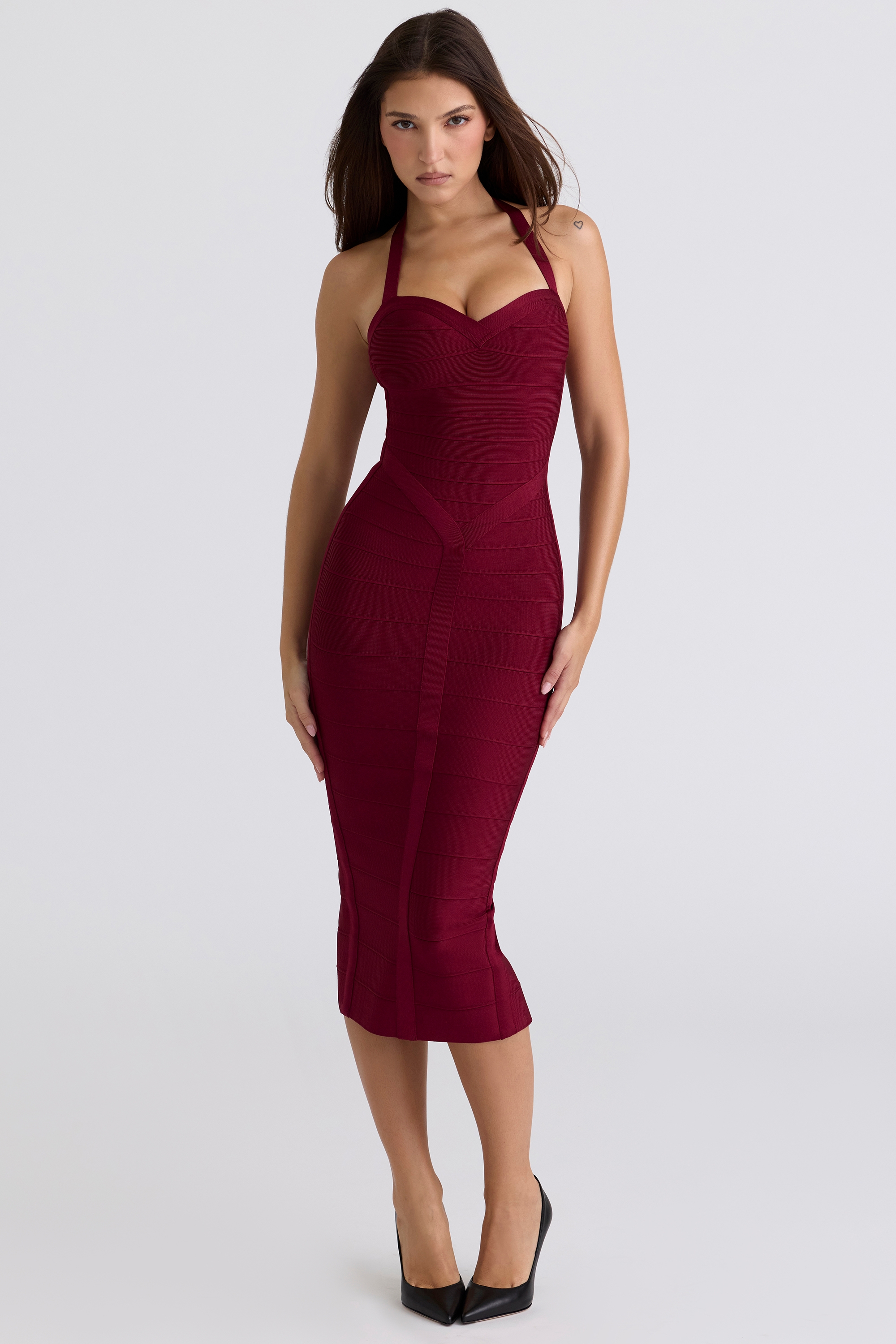 The Supermodel-Ruby Halter Neck Stretch Bandage Midi Dress