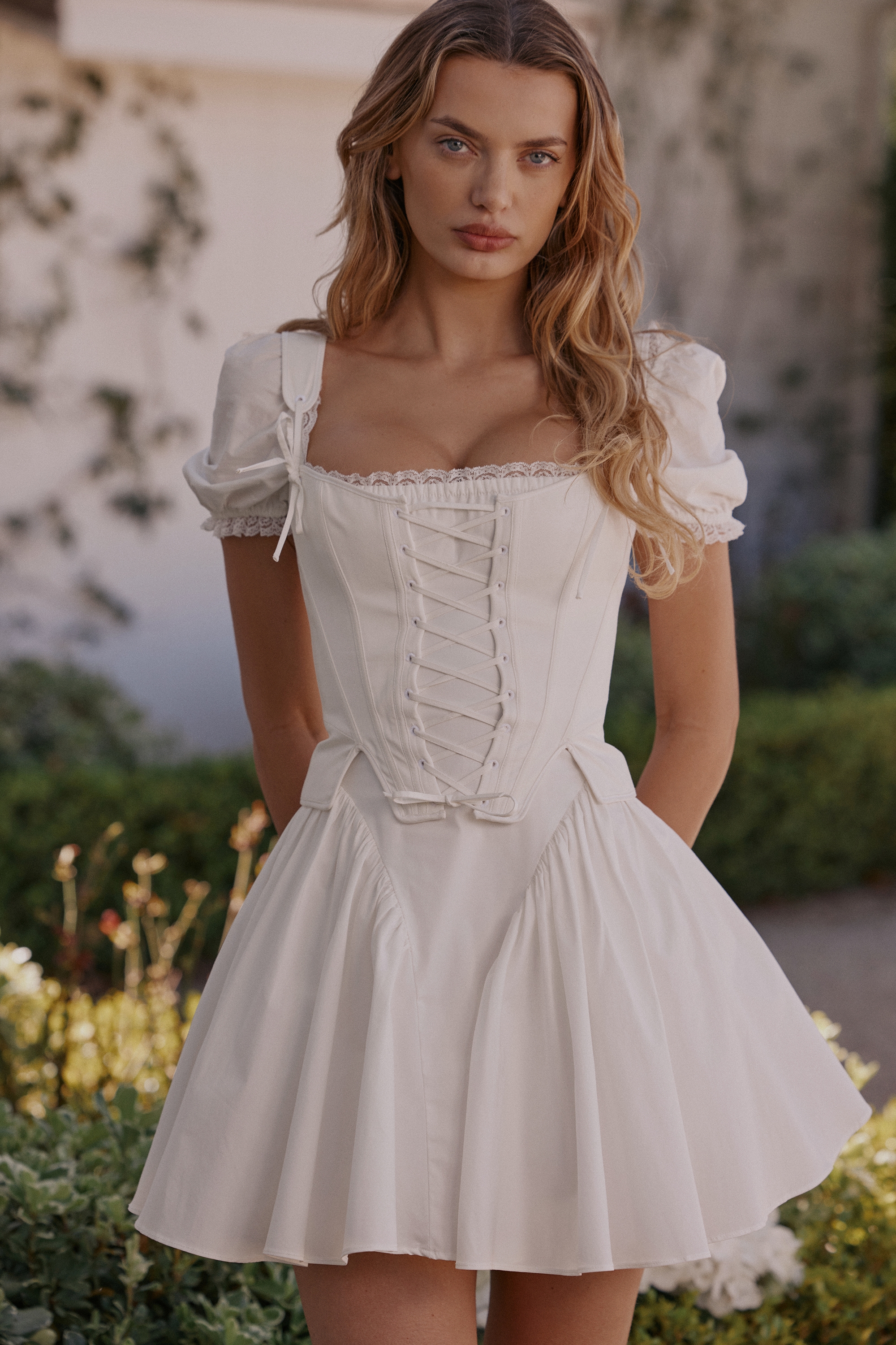 Lili-White Cotton Detachable Corset Mini Dress