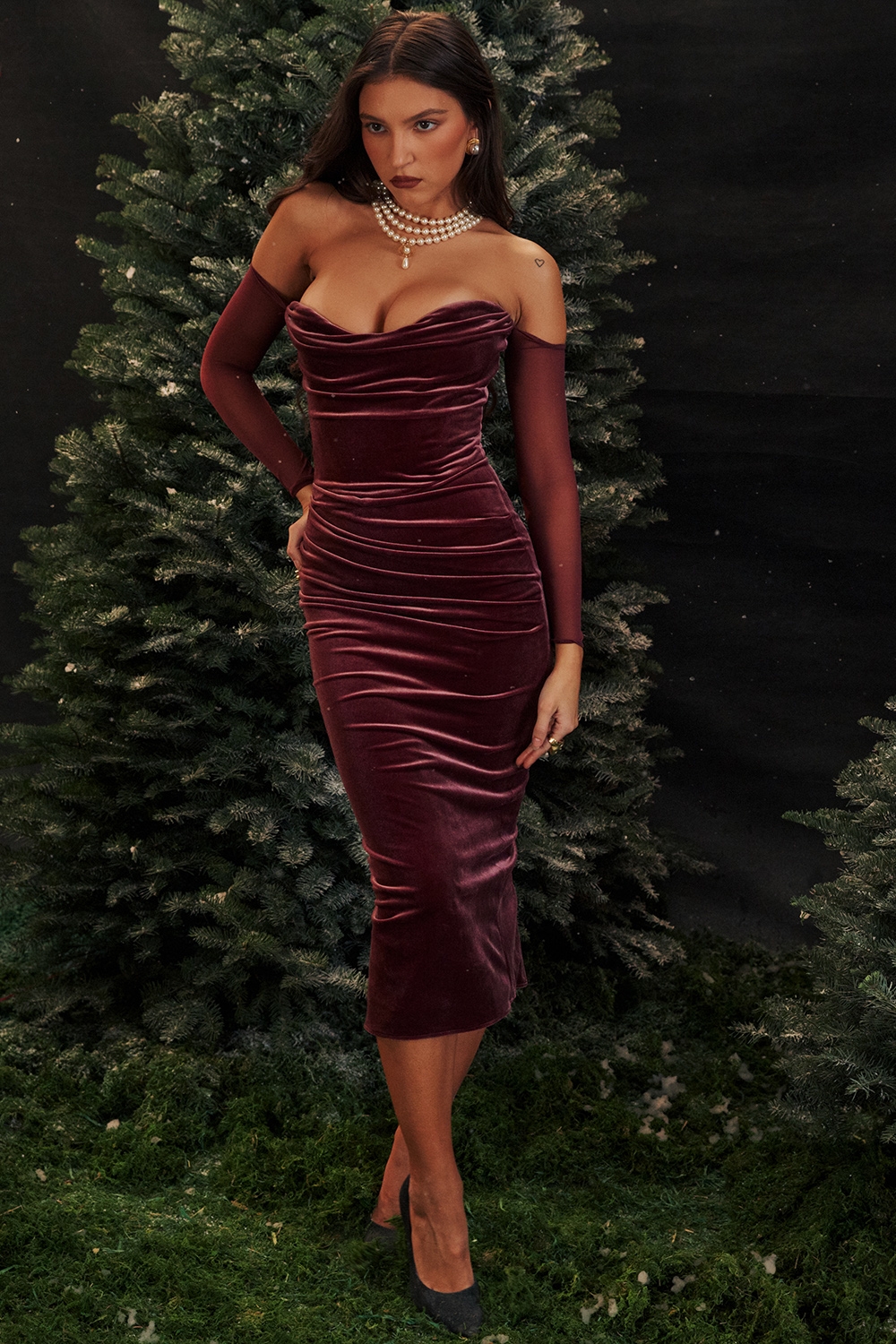 Leora-Mulberry Strapless Midi Dress