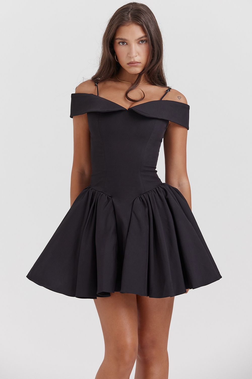Elida-Black Off Shoulder Mini Dress