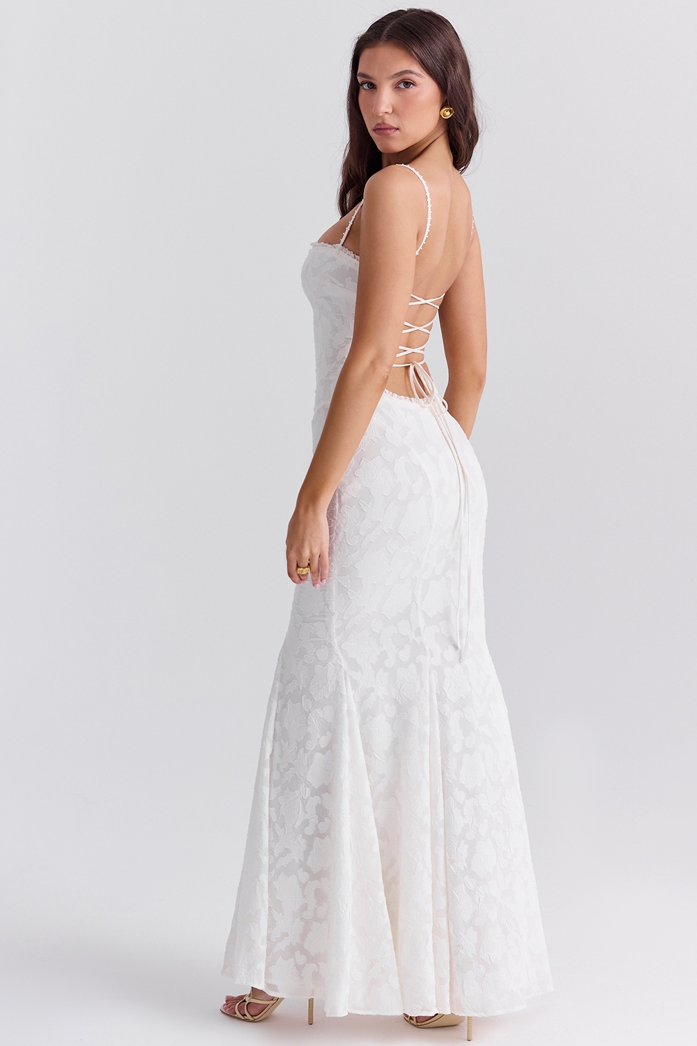 Joan-Ivory Lace Up Back Maxi Dress