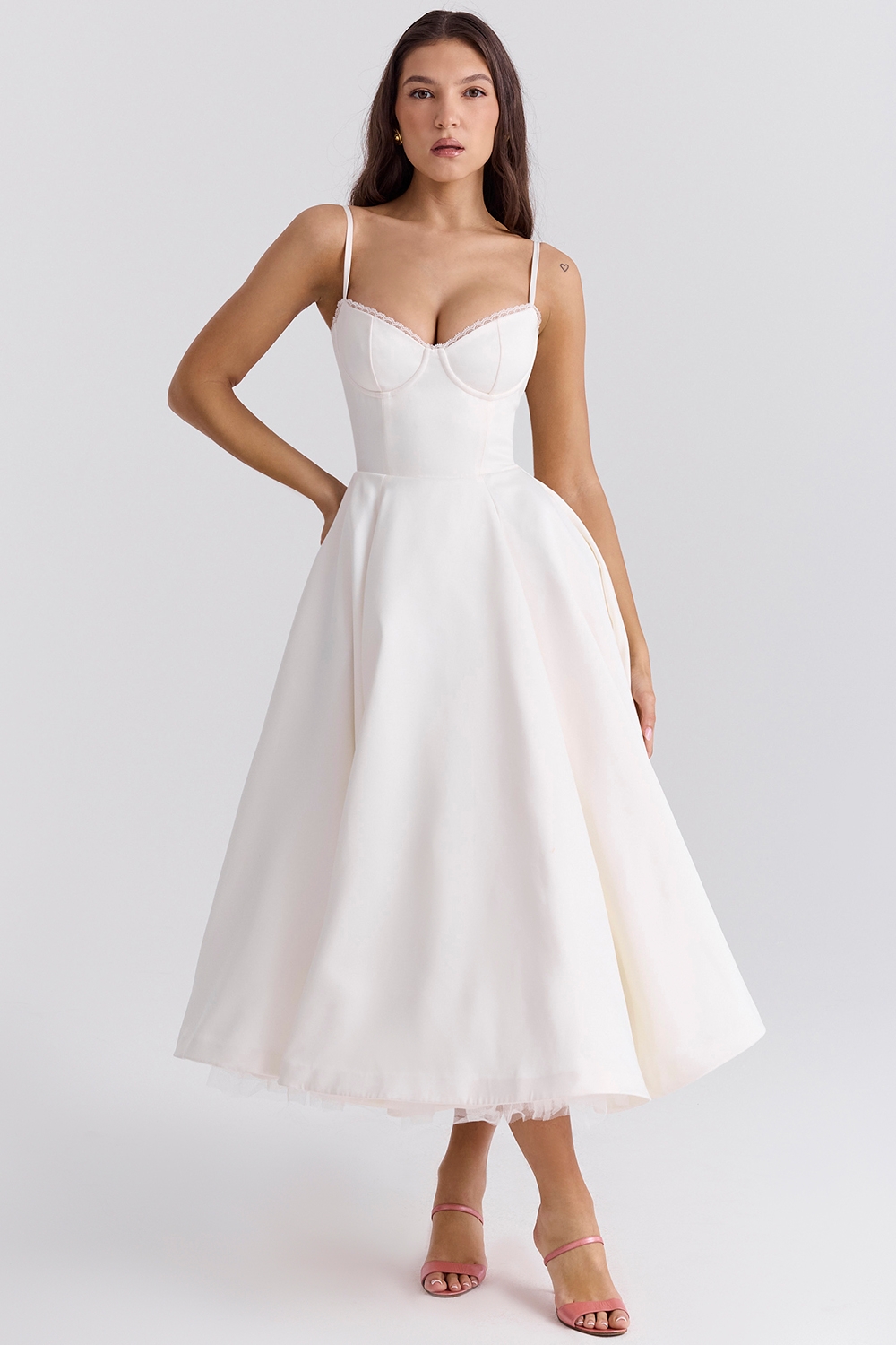 Mademoiselle-White Tulle Midi Dress