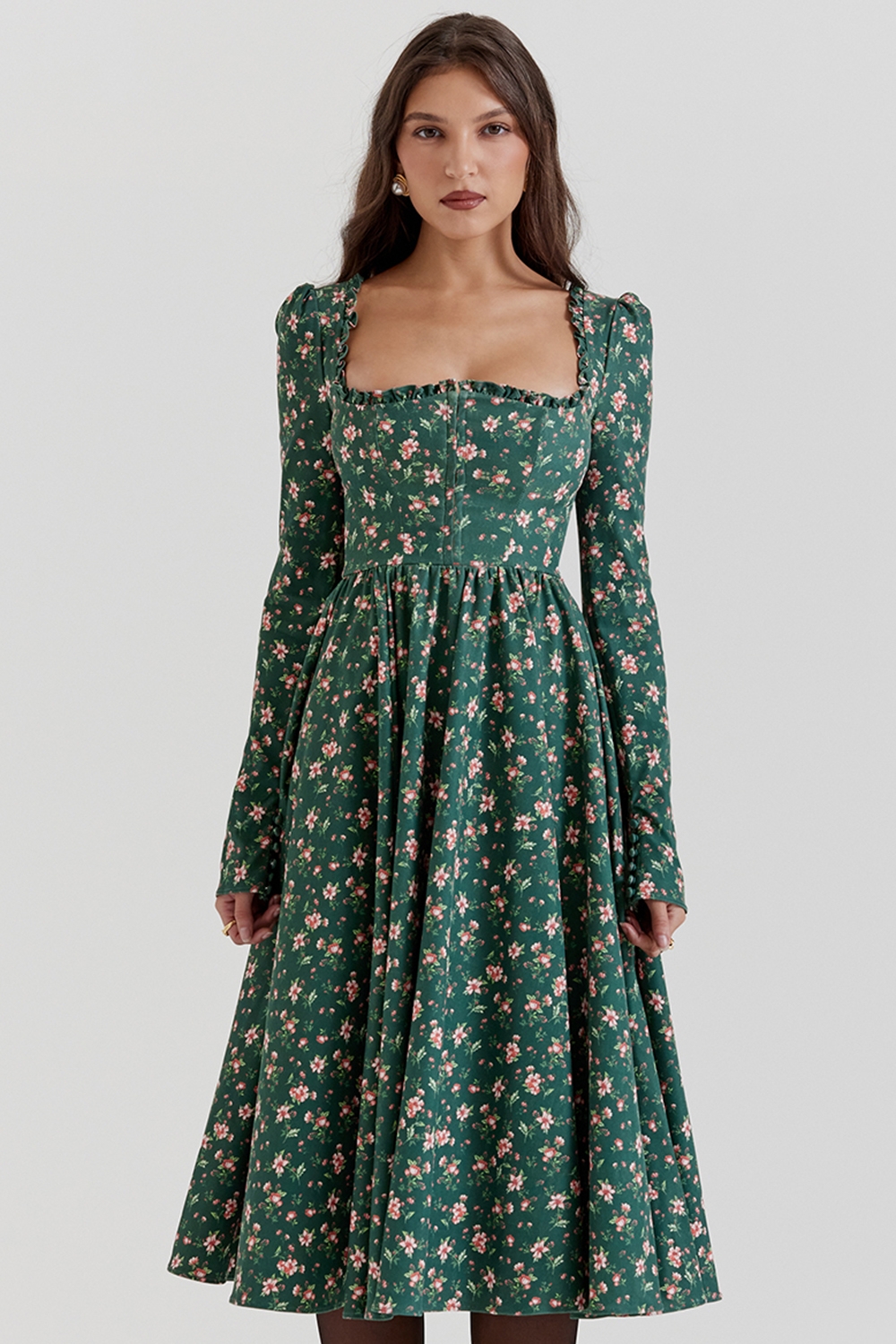 Delia-Green Floral Print Midi Dress
