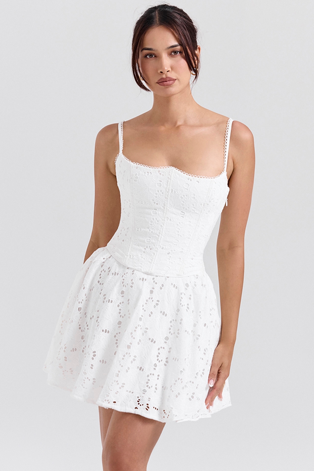 Elara-White Broderie Anglais Mini Dress