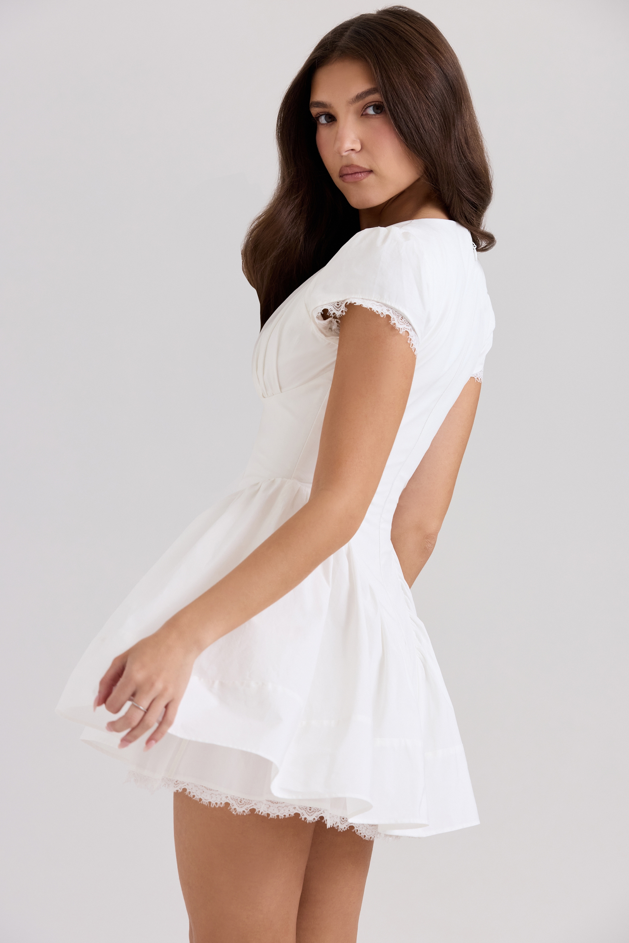 Emiliana-White Stretch Cotton Mini Dress