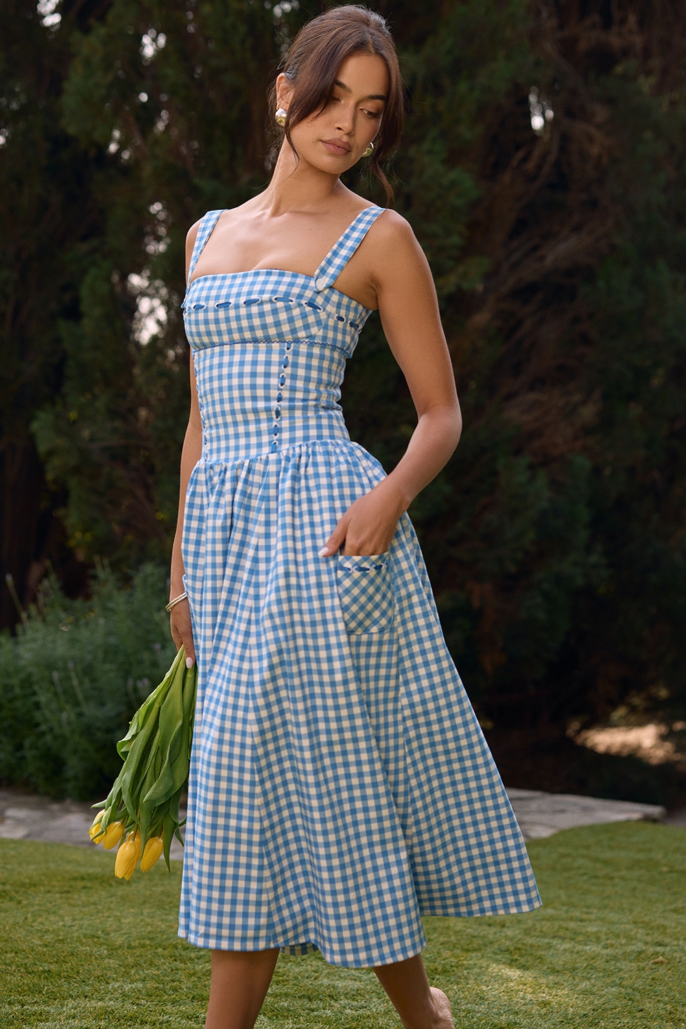 Vivien-Regatta Blue Gingham Midi Sundress