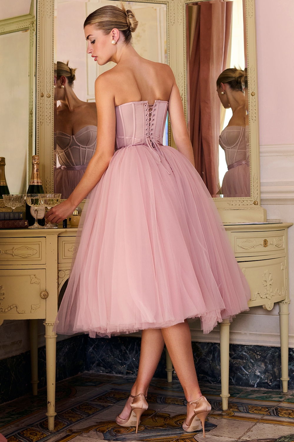 Darling-French Rose Tulle Midi Dress - SALE