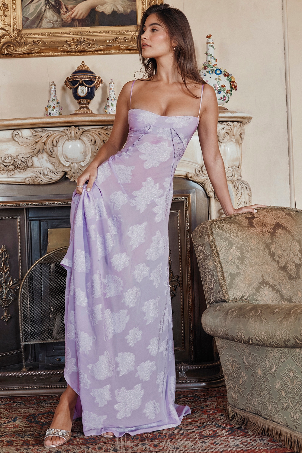 Seren-Orchid Floral Lace Back Maxi Dress