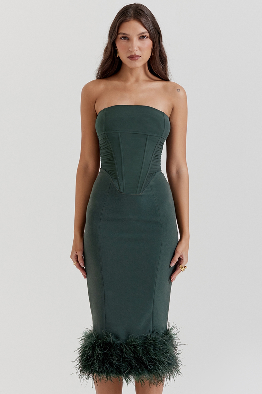 Fionula-Emerald Green Strapless Corset Dress