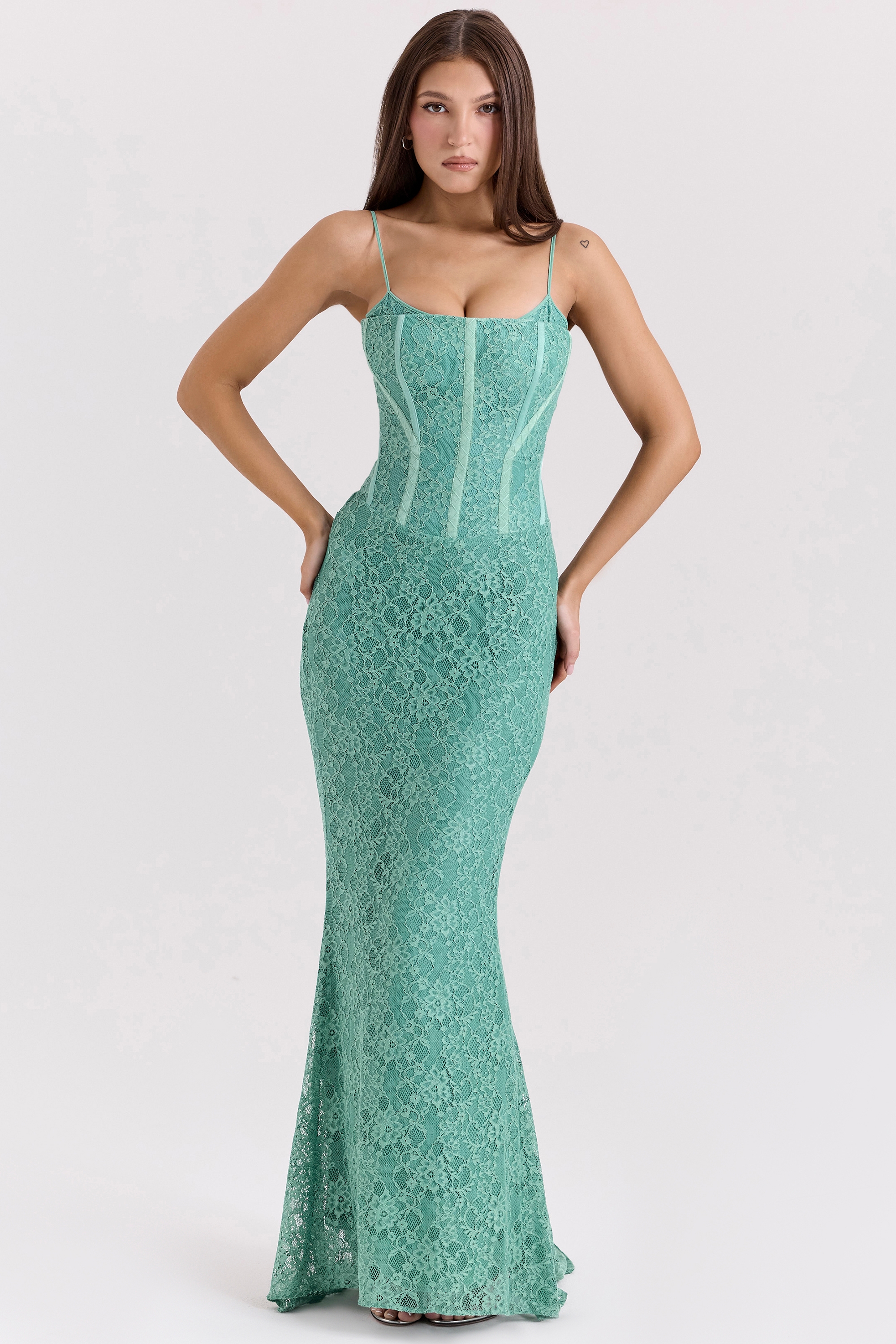 Antonina-Jade Lace Corset Maxi Dress