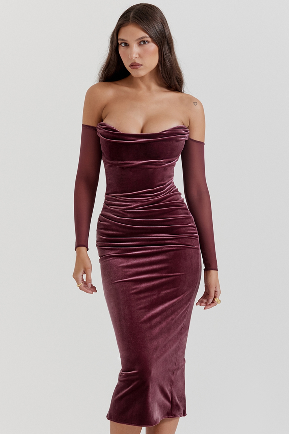 Leora-Mulberry Strapless Midi Dress