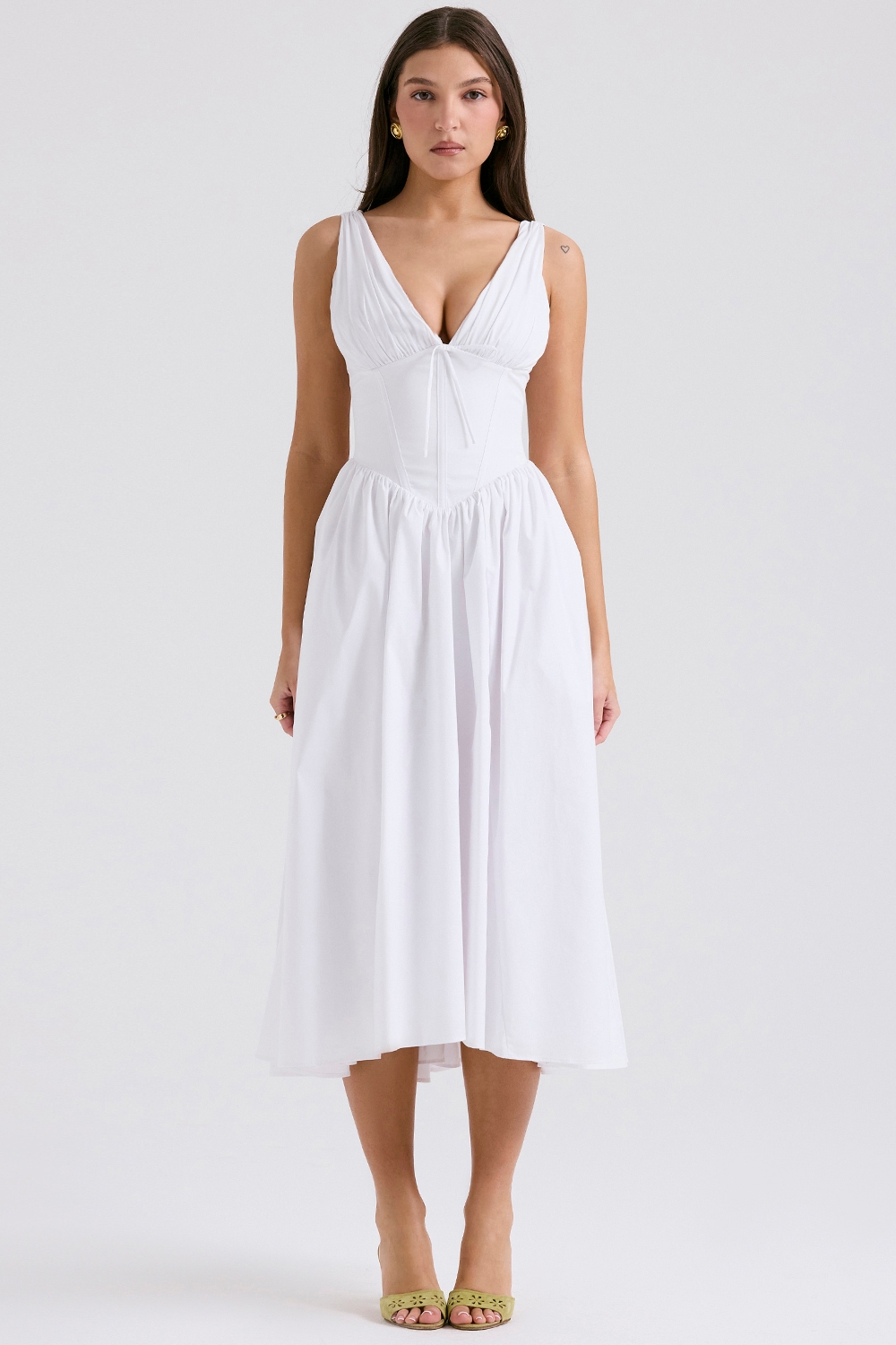 Emmelina-White Cotton Corset Sundress