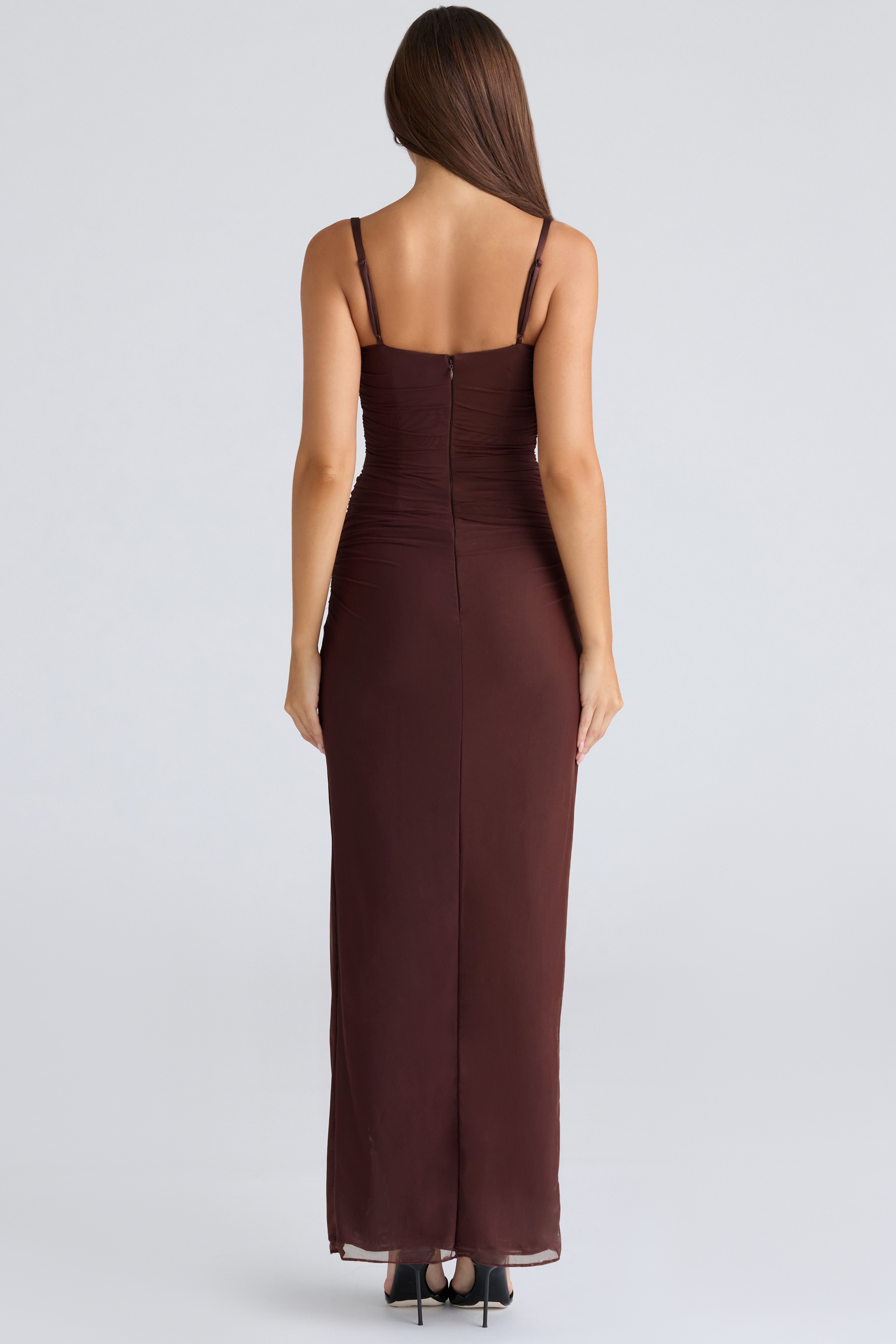 Lini-Burgundy Stretch Mesh Maxi Dress
