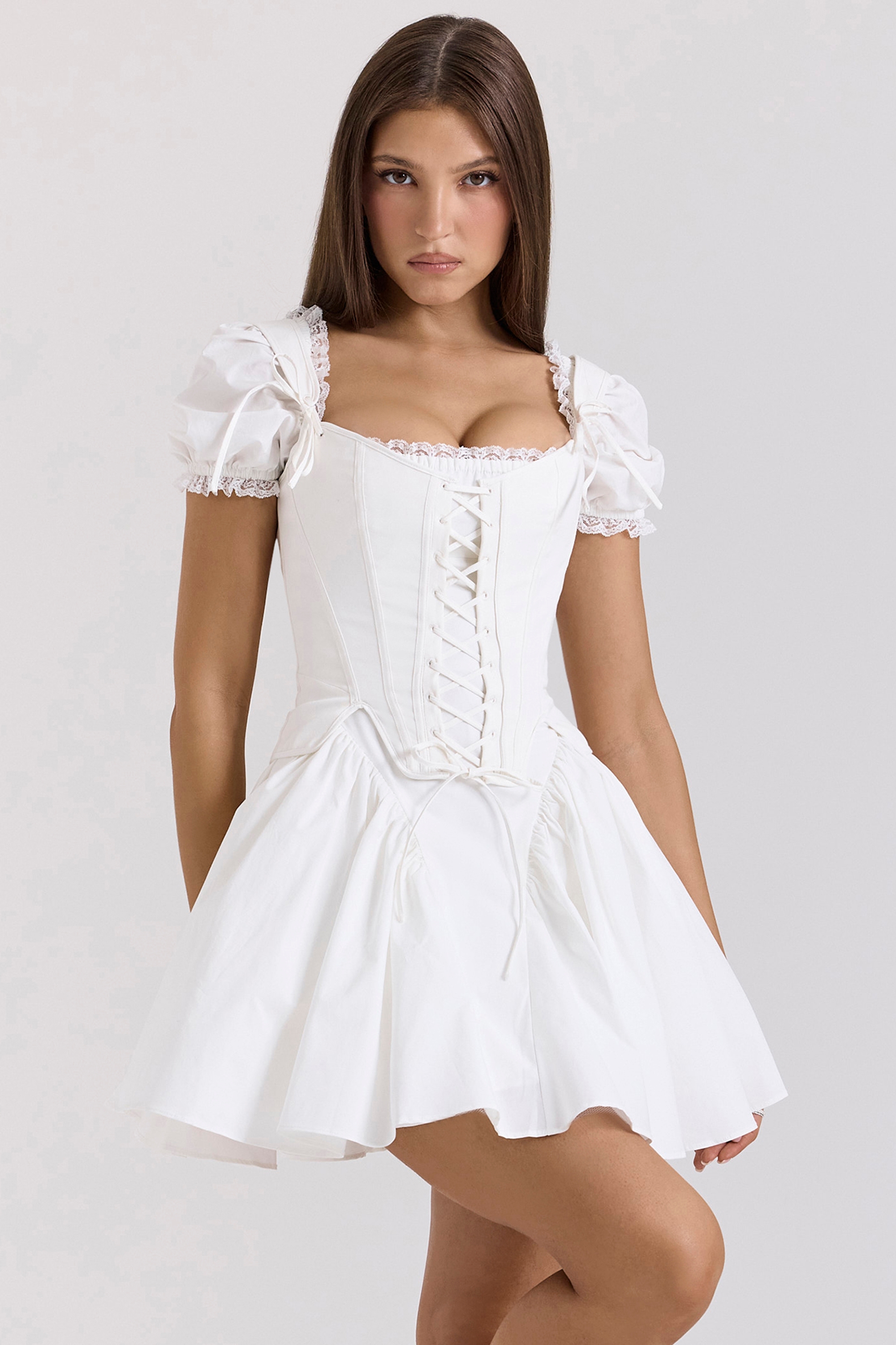 Lili-White Cotton Detachable Corset Mini Dress