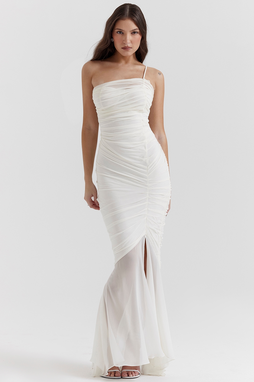 Pearla-Ivory Ruched Maxi Dress