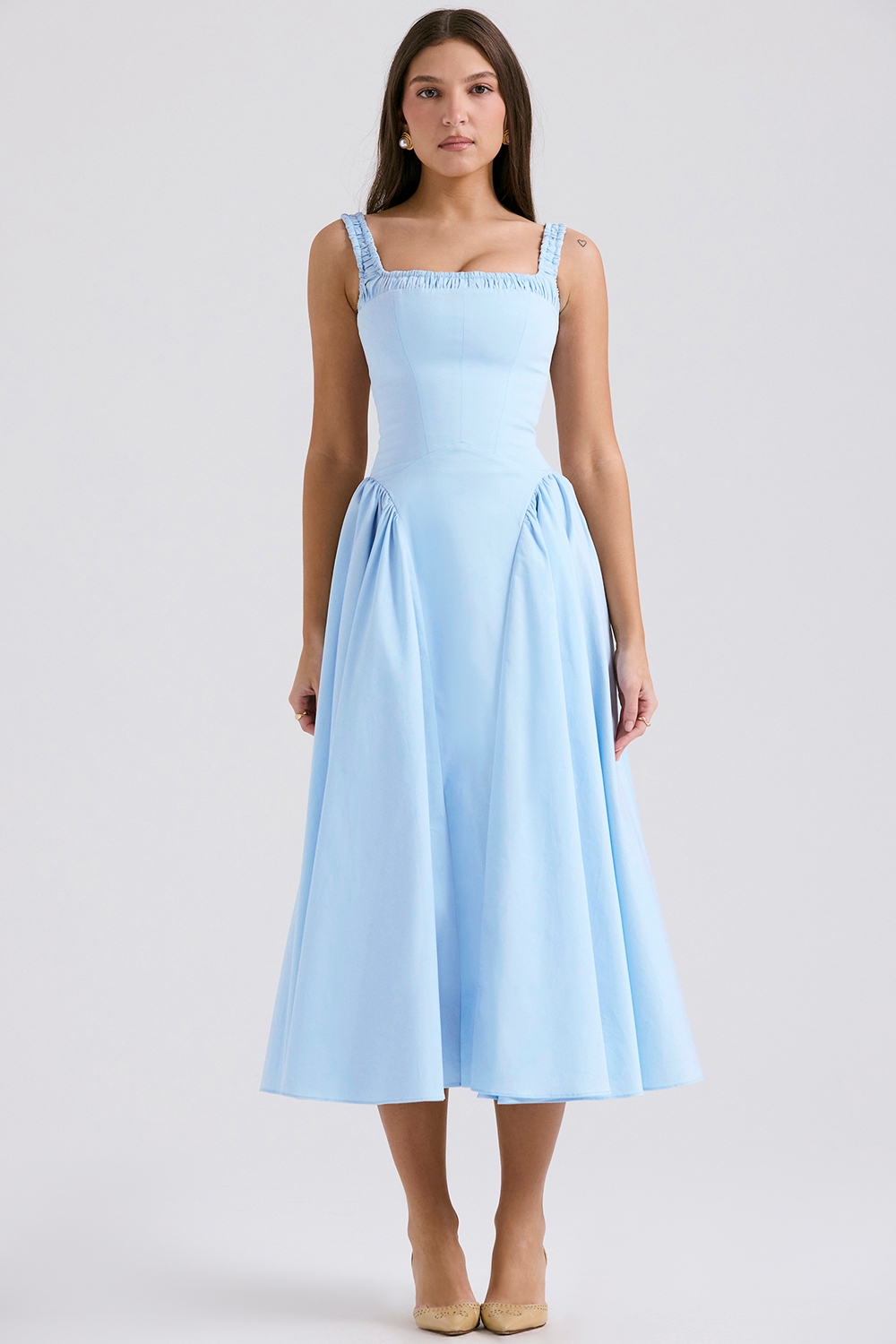 Dorothy-Italian Azure Cotton Midi Sundress