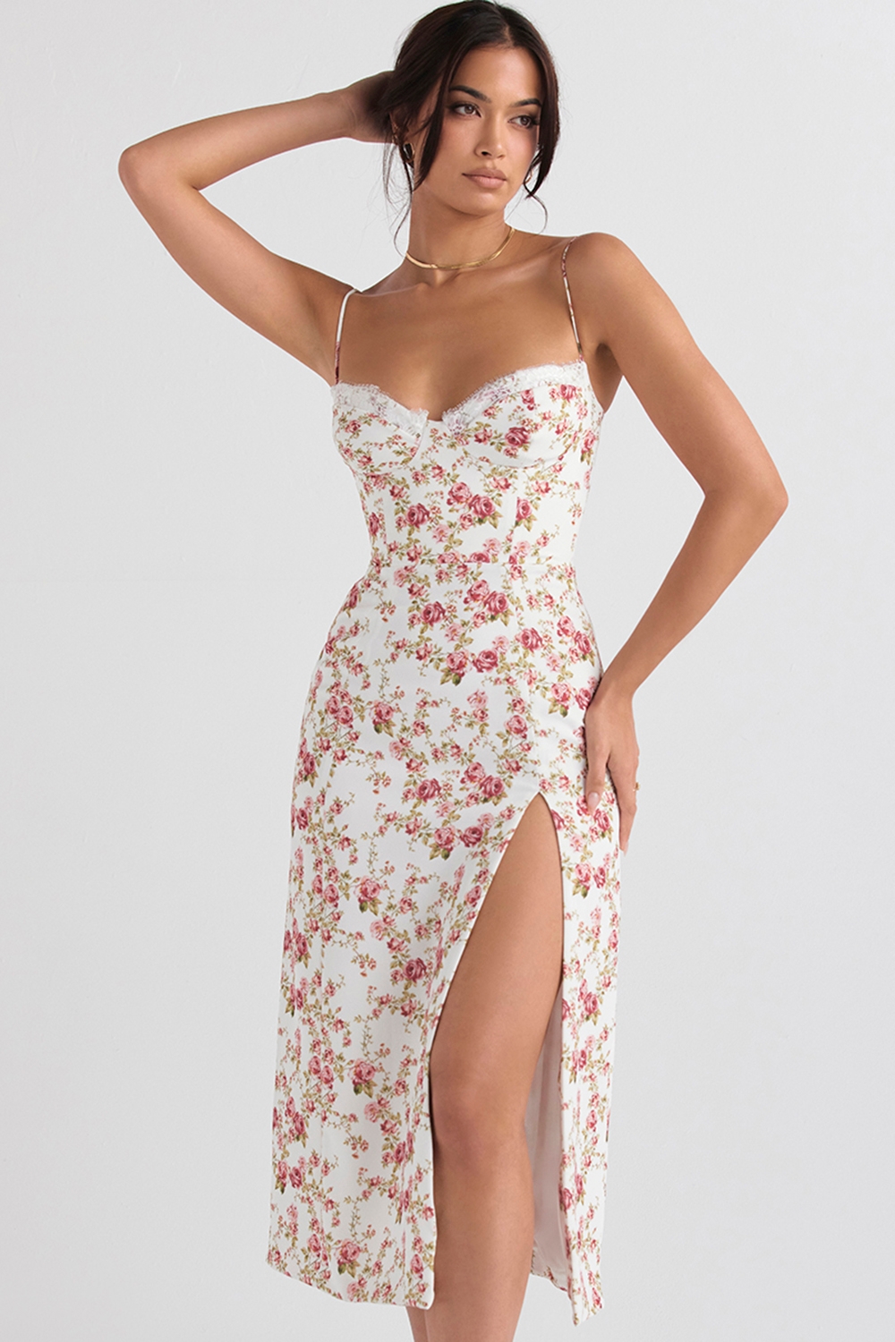 Charlotte-Rose Print Corset Midi Sundress