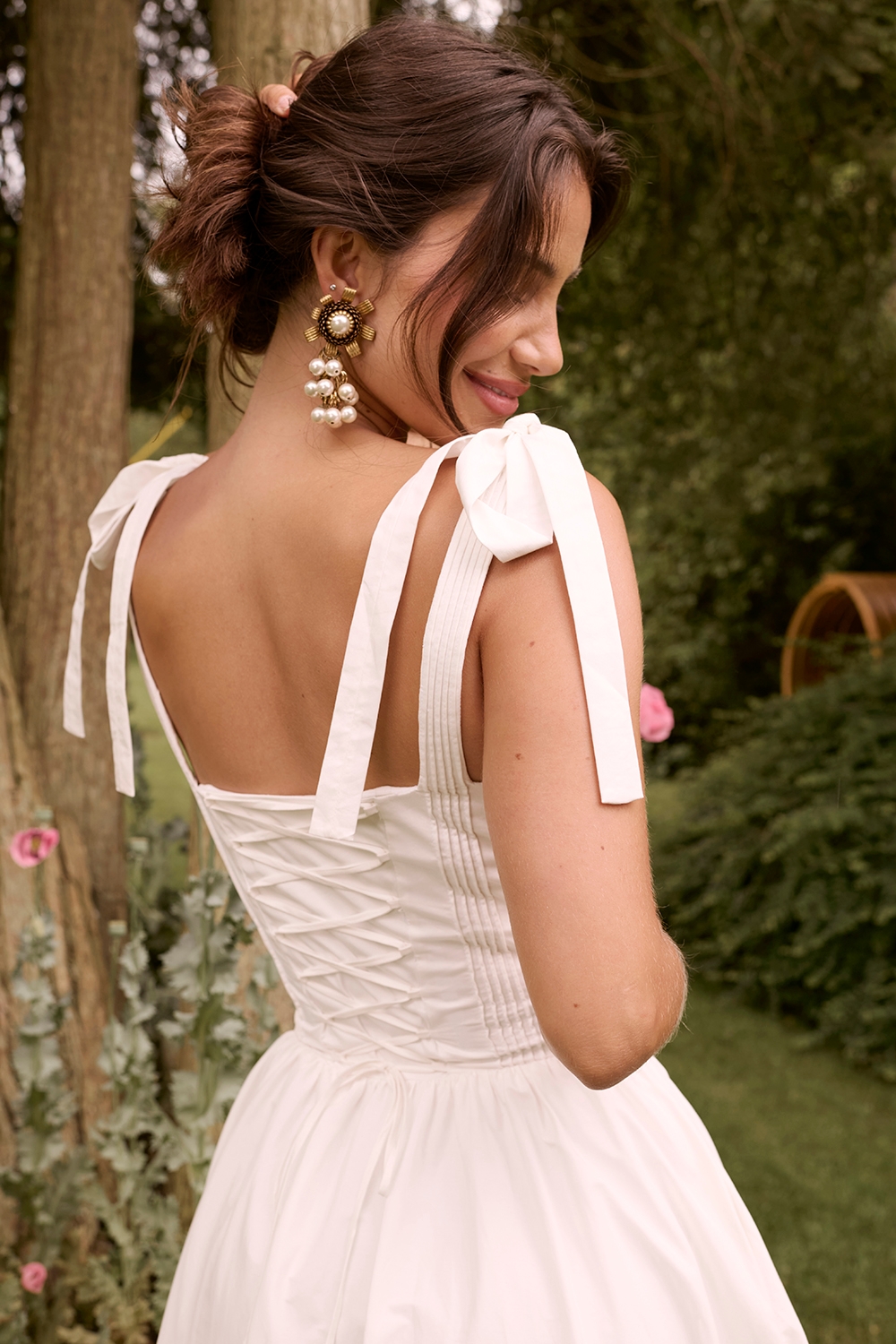 Hattie-White Pin Tuck Cotton Midi Sundress