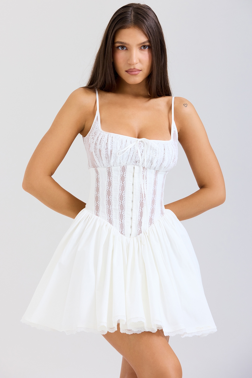 Rosaria-White Cotton Corset Mini Dress