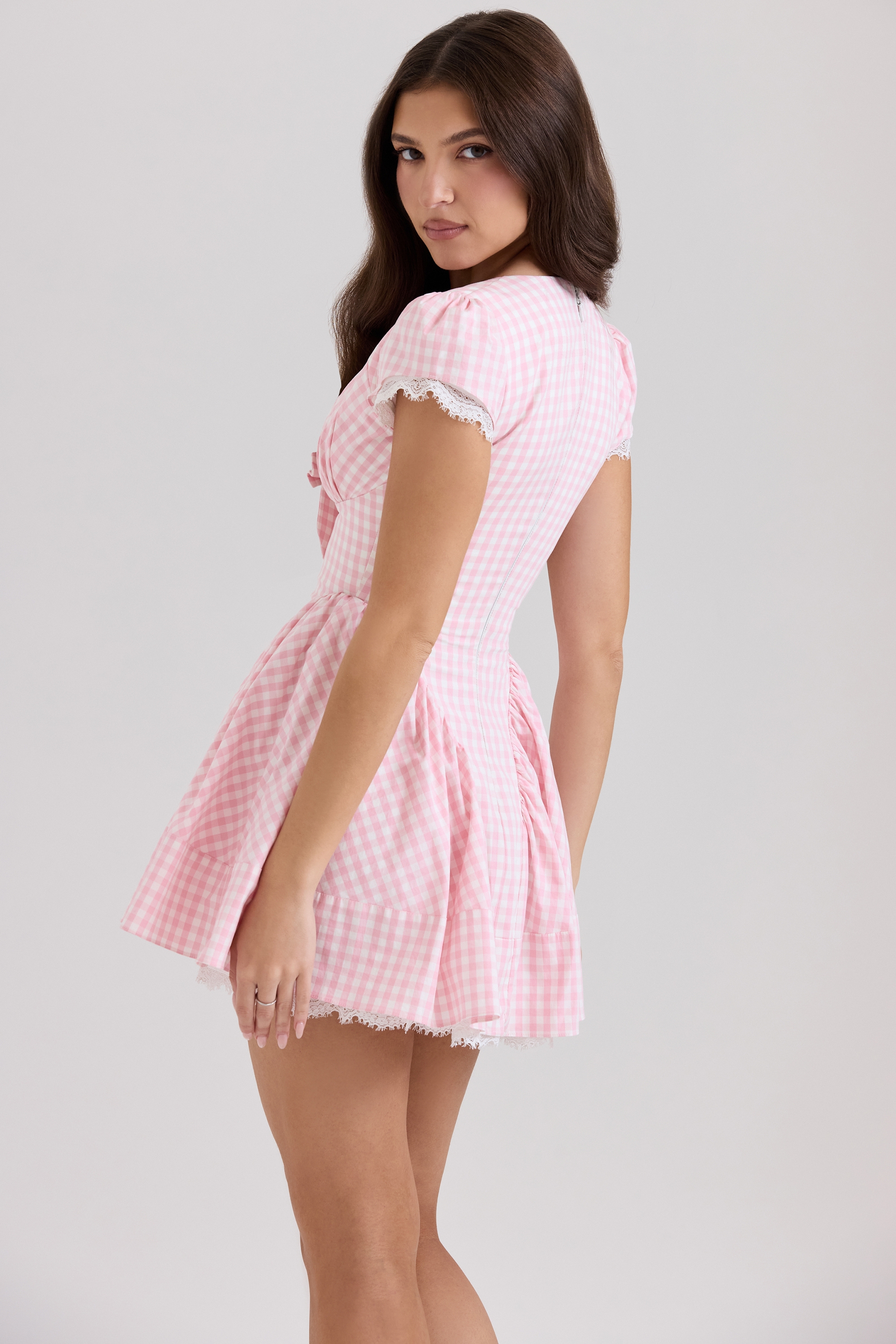 Emiliana-Pink Gingham Cotton Mini Dress