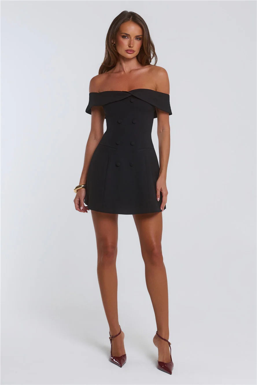 Parisian Views Off Shoulder Mini Dress Black
