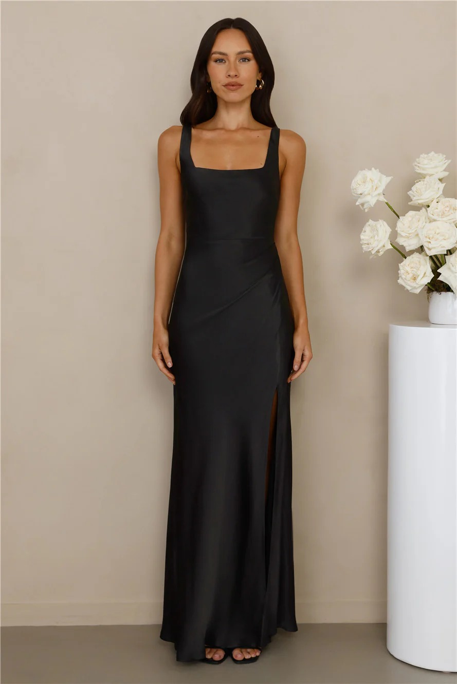 The Evelina Satin Maxi Dress Black