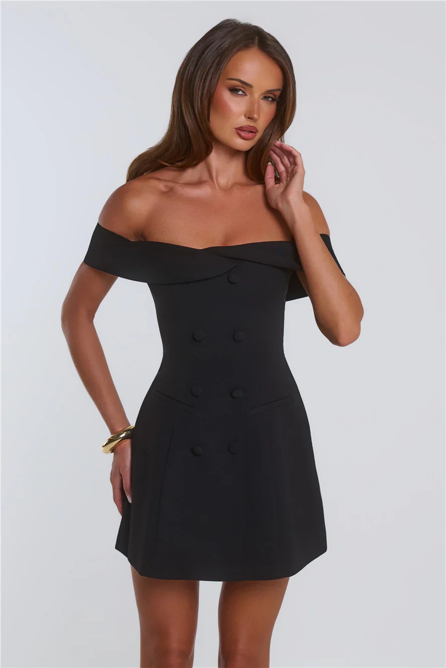 Parisian Views Off Shoulder Mini Dress Black