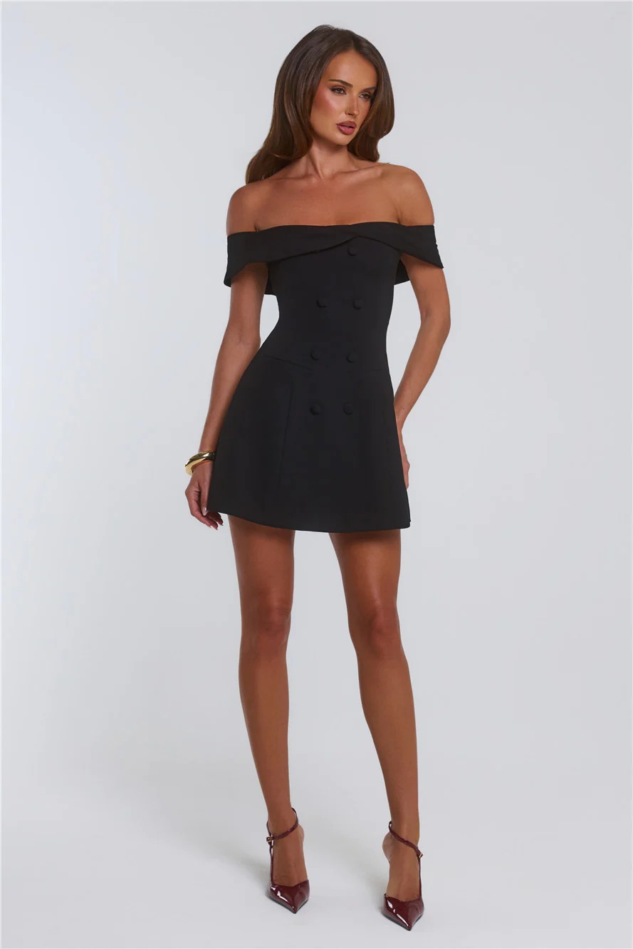 Parisian Views Off Shoulder Mini Dress Black