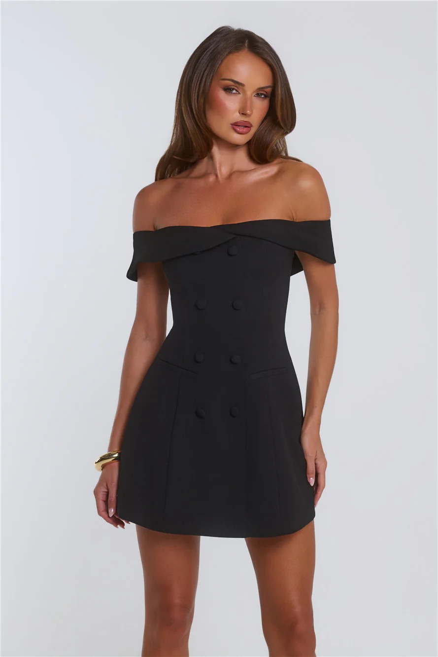 Parisian Views Off Shoulder Mini Dress Black