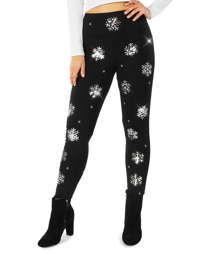 Sequined Snowflake High Waisted Leggings