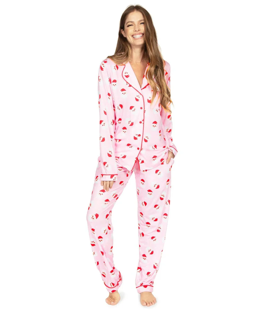 Women's Pink Santa Lapel Pajama Set