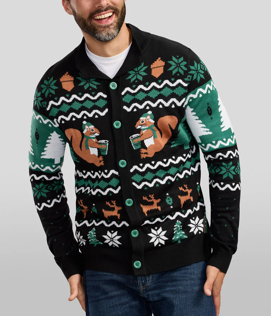 Men's Nutty Noel Ugly Christmas Cardigan Sweater