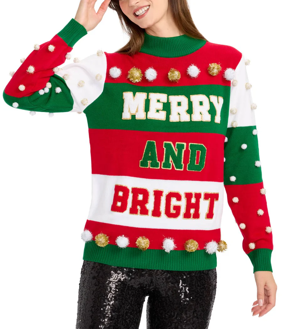 Women's Merry and Bright Turtleneck Christmas Sweater