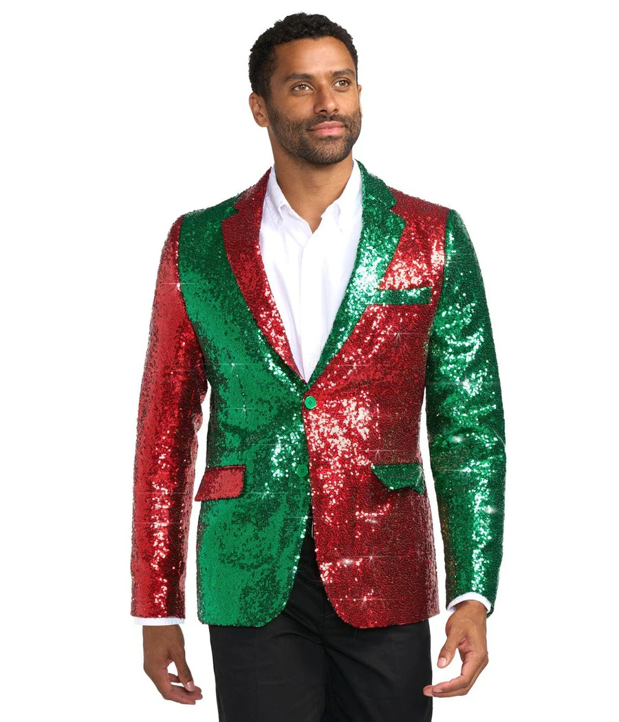 Men's Red and Green Sequin Blazer