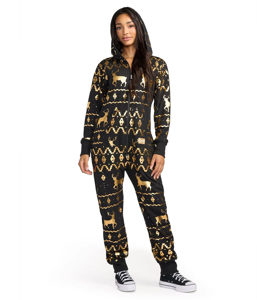 Women's Gold Foil Fair Isle Reindeer Jumpsuit
