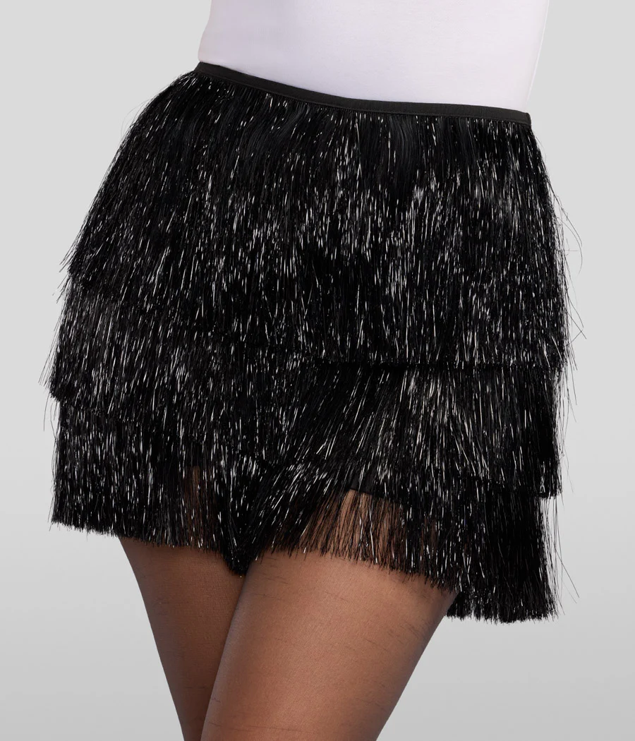 Women's Black Tinsel Fringe Shorts