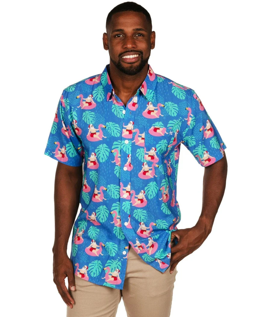 Men's Santa Pool Party Button Down Shirt