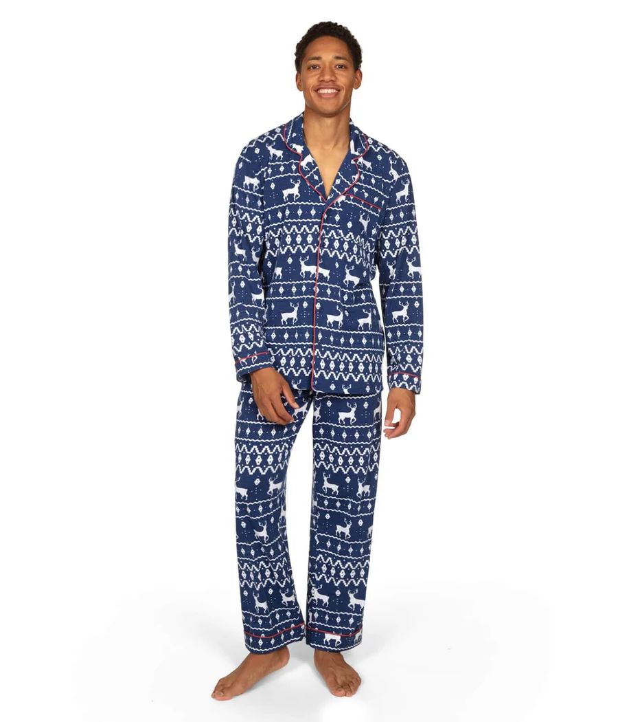 Men's Blue Reindeer Lapel Pajama Set
