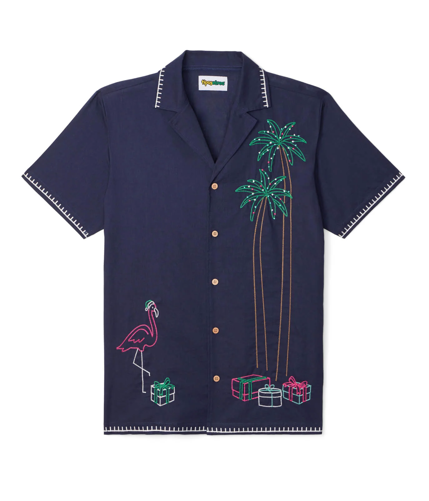 Men's Festive Flamingo Linen Cabana Shirt