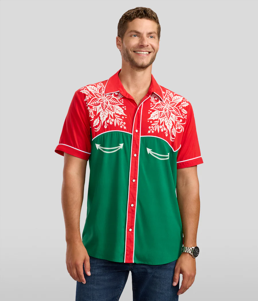 Men's Christmas Cowboy Button Down Shirt