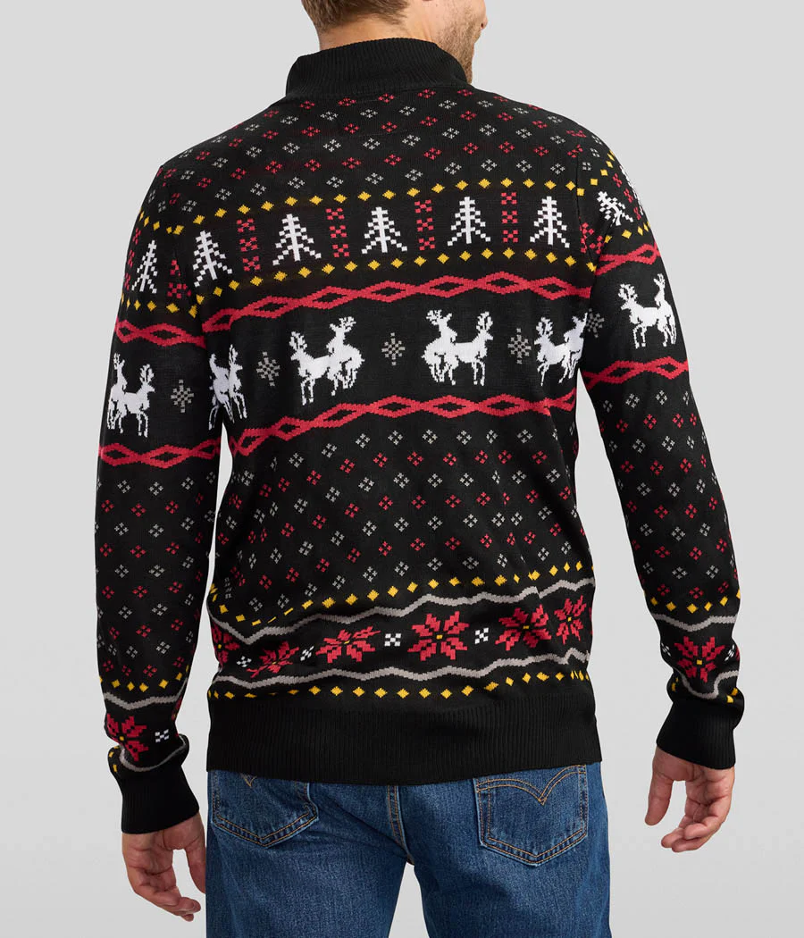 Men's Naughty Reindeer Ugly Christmas Cardigan Sweater